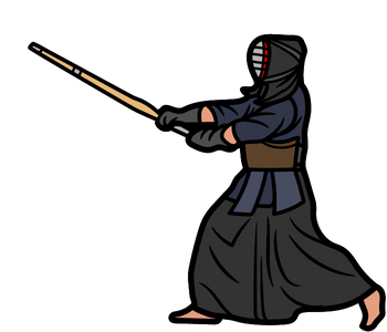 kendo character with wooden sword striking