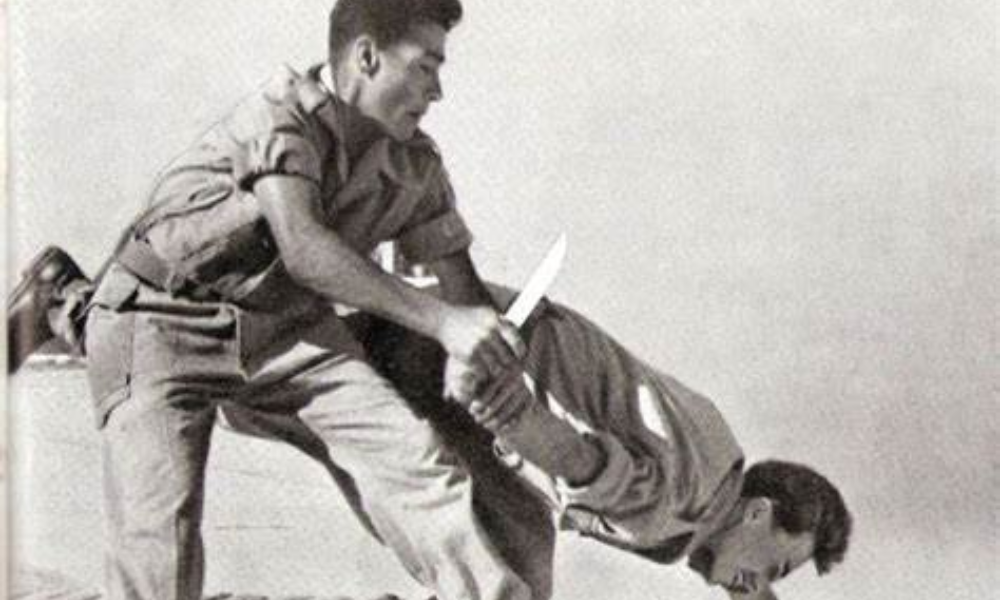 Two men practicing krav maga.